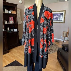 Lularoe black w/orange poppies short sleeve kimono style open cardigan-size L